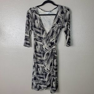 London Times Black/White Wrap Dress 8P